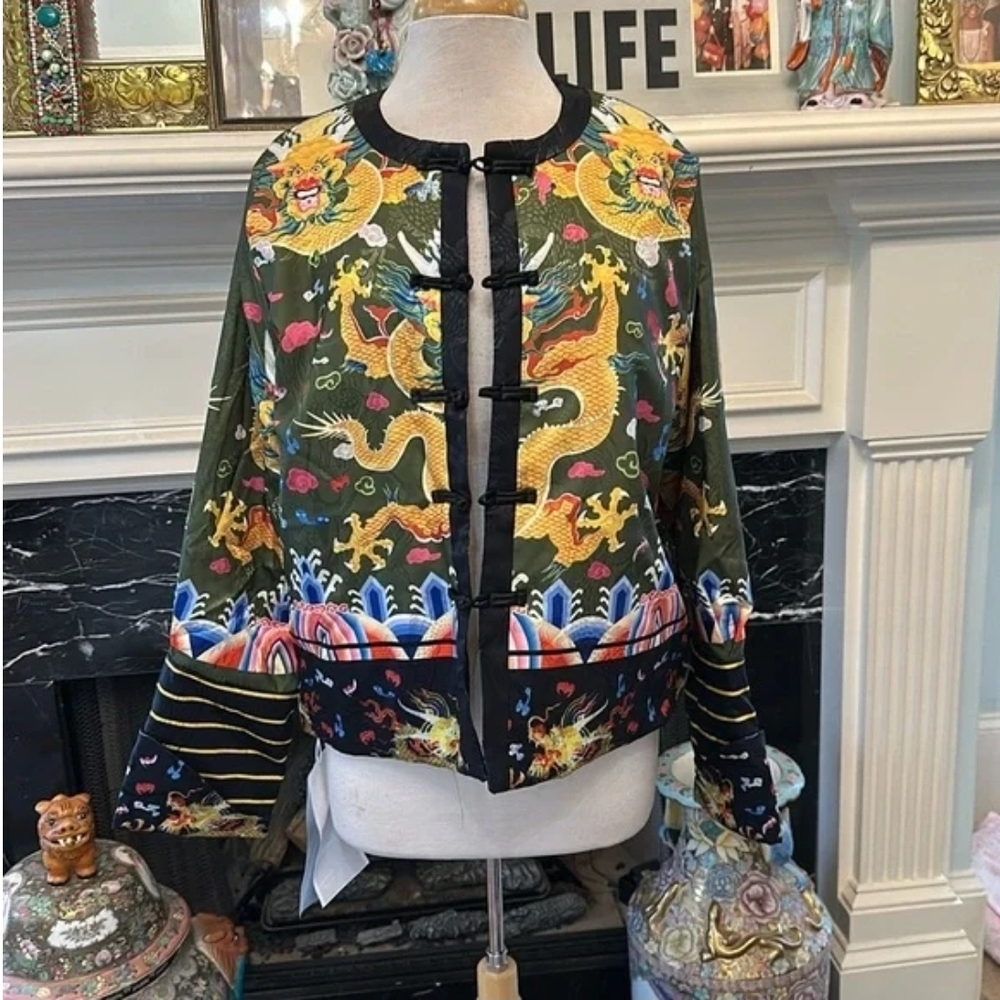 EvaFreedom Embroidered Dragon Print Chinnese-Inspired Jacket Blazer